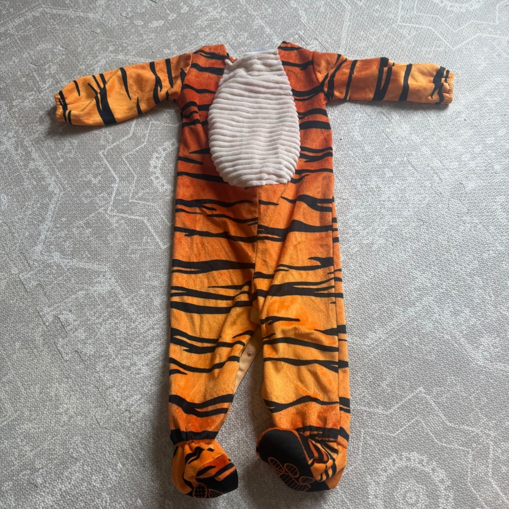 Spirit Halloween Tiger Costume Infant 6-12M Orange Black Striped Footed Jumpsuit